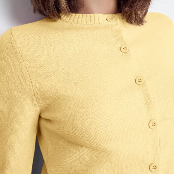 Yellow Casual Women's Round Neck Front Button Long Sleeve Sweater Top - Picture 7 of 7